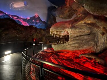 【なるさわ富士山博物館】　入館無料で、宝石と巨大な恐竜の展示がある。道の駅なるさわの隣です